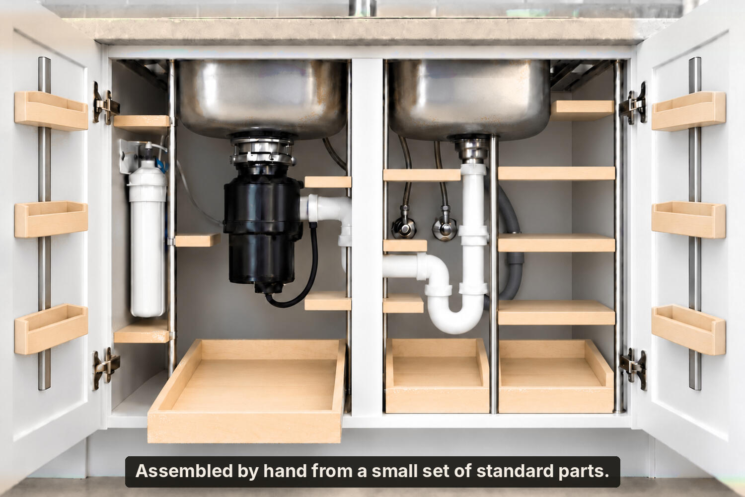 Under sink The same frame fitted around the plumbing, every zone in use